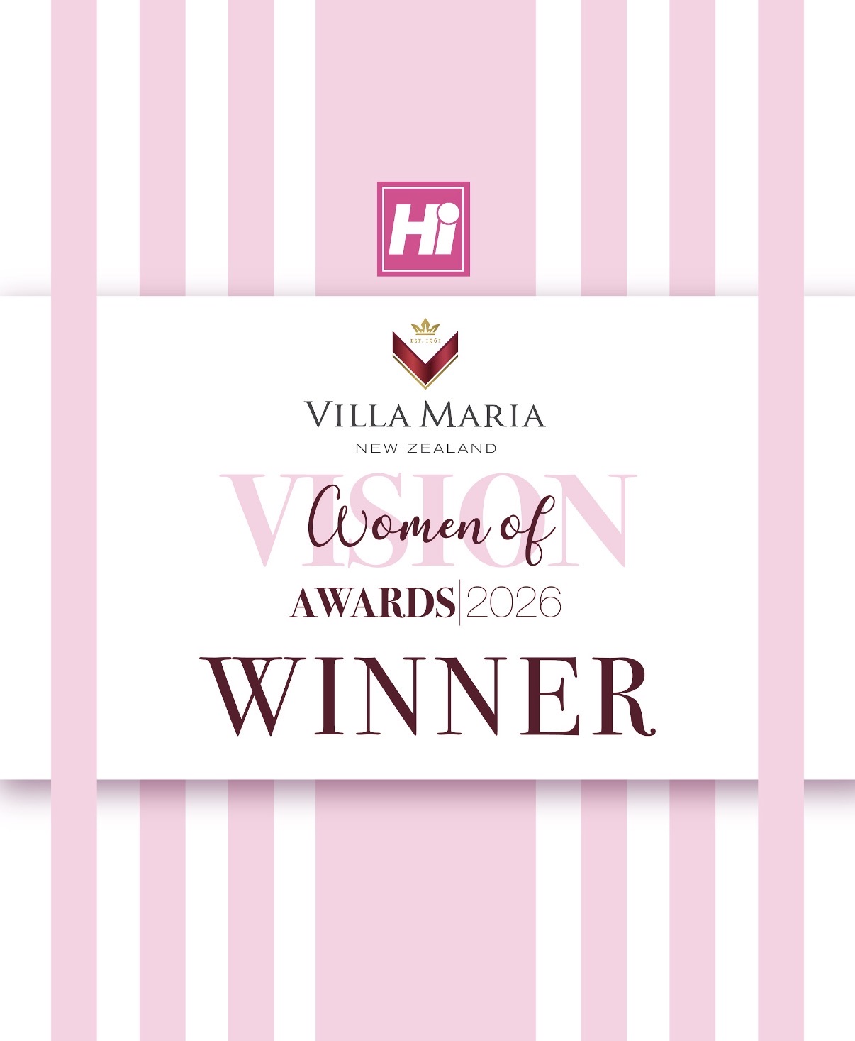 Villa Maria Women of Vision Awards 2026 Winner certificate